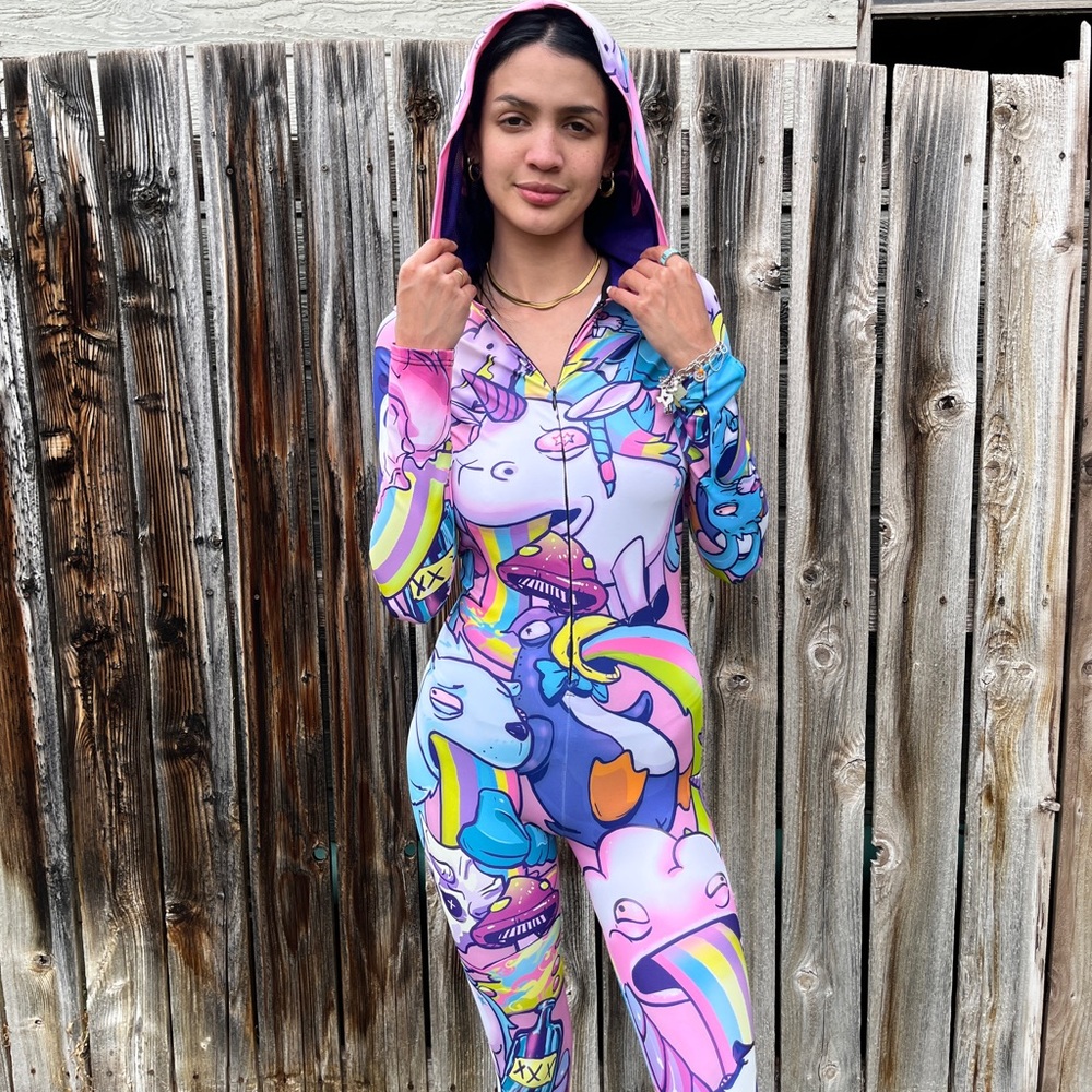Badinka Rainbows Graphic Jumpsuit Mushrooms & Unicorns